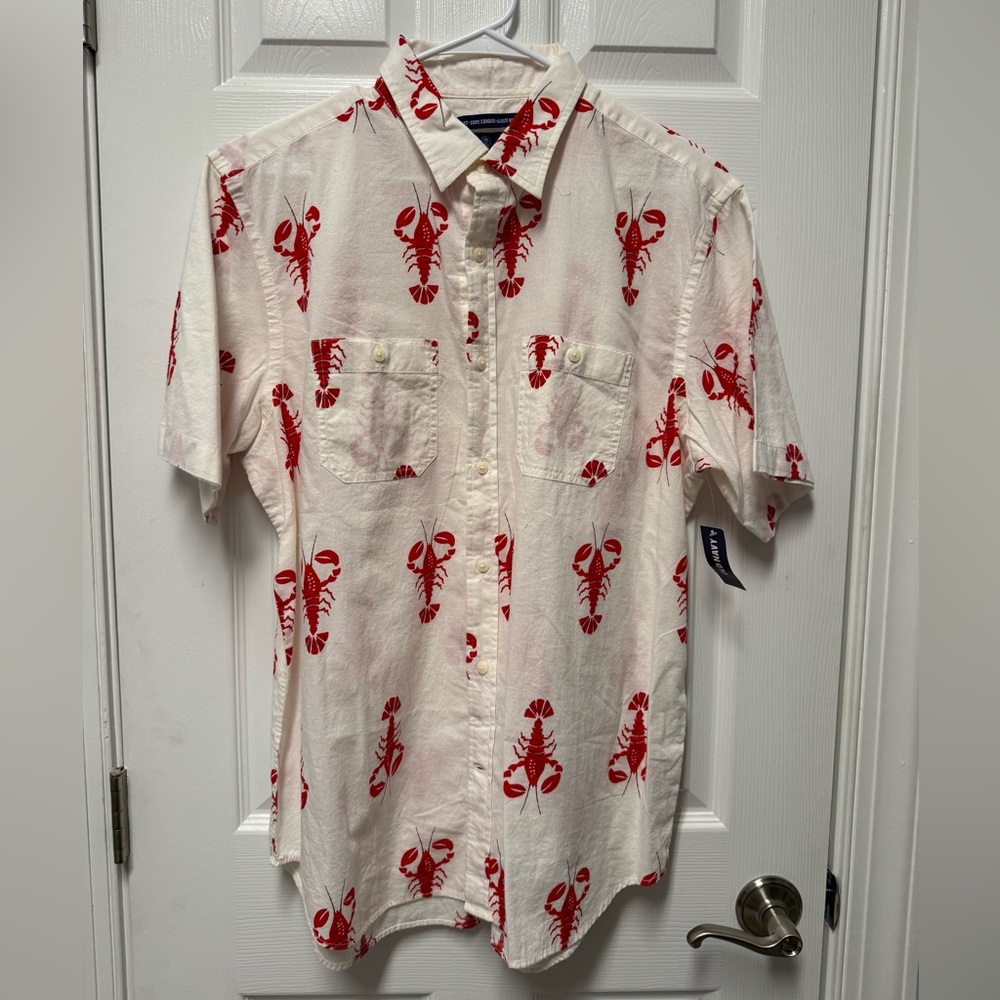 Old Navy Men's Casual White Shirt with Red Lobster Print
